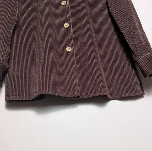 Chadwicks Women’s Dark Brown Corduroy Mandarin Collar Button Down Shirt Shacket - Picture 8 of 15